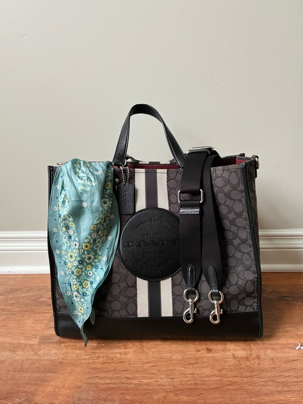Coach Dempsey Crossbody Tote Bag 40 In Signature Jacquard Stripe And Coach Patch